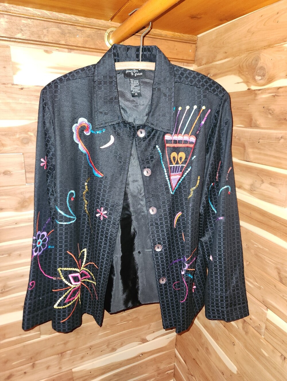 Vintage 90s Jennifer & Grace Embroidered Black Women's Blazer Jacket